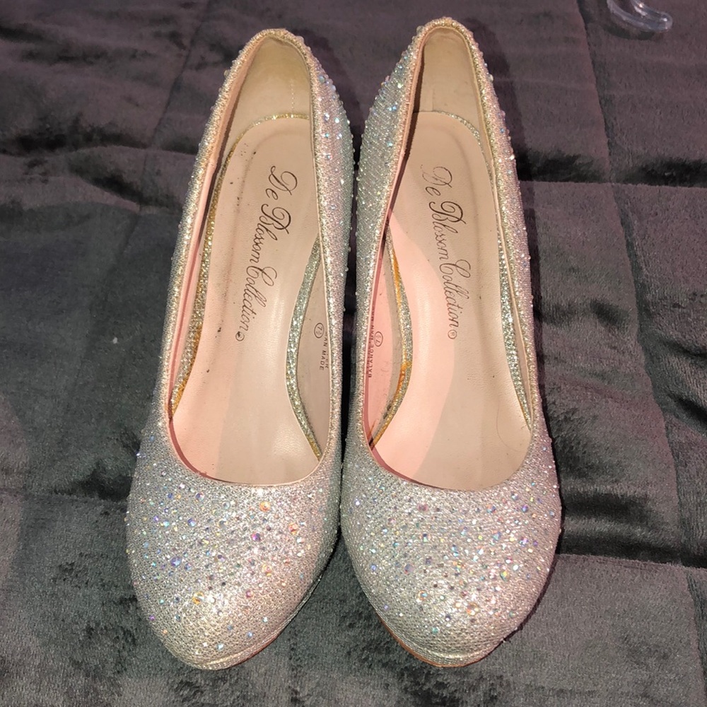 Bedazzled silver heels